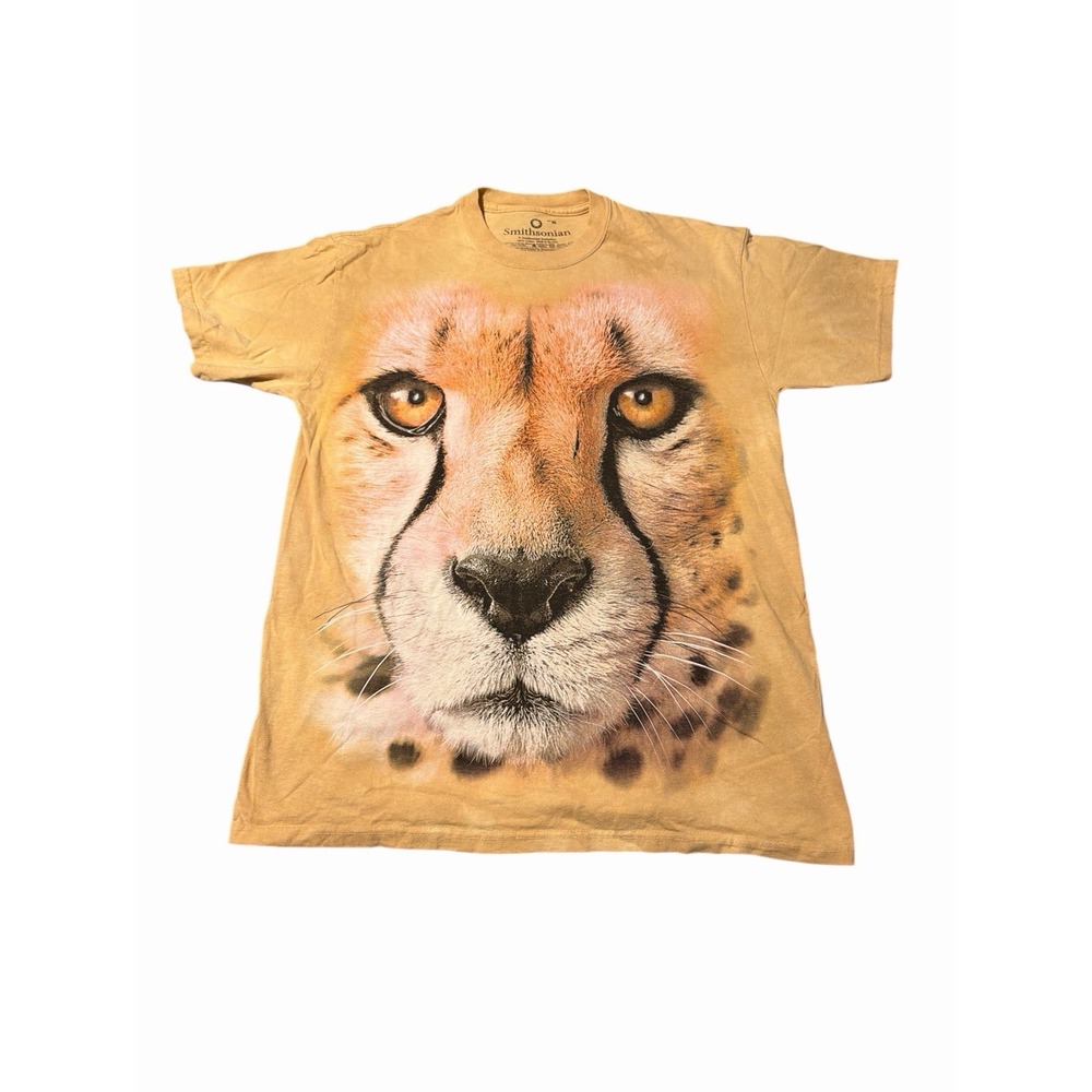 Smithsonian T Shirt unisex med Short‎ Sleeve Tan Crew Neck Leopard cheetah 90s